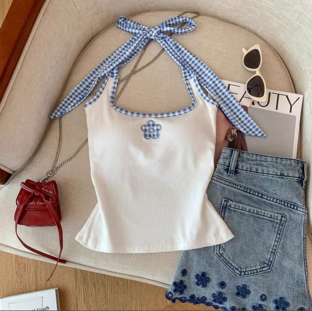Y2K Floral Halter Crop Top for Women