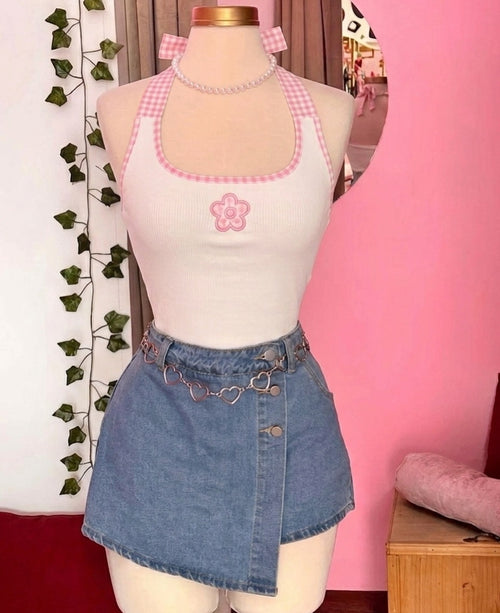 Y2K Floral Halter Crop Top for Women