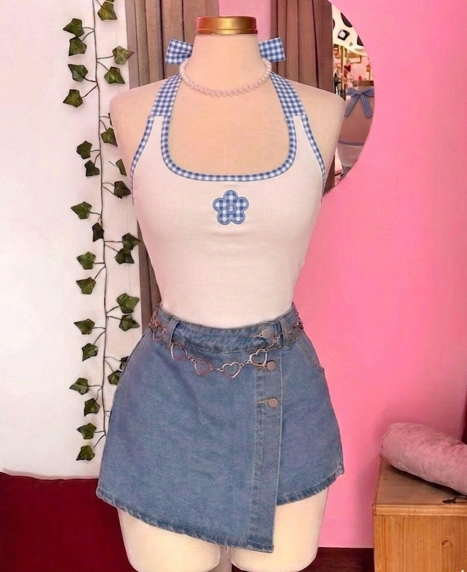 Y2K Floral Halter Crop Top for Women