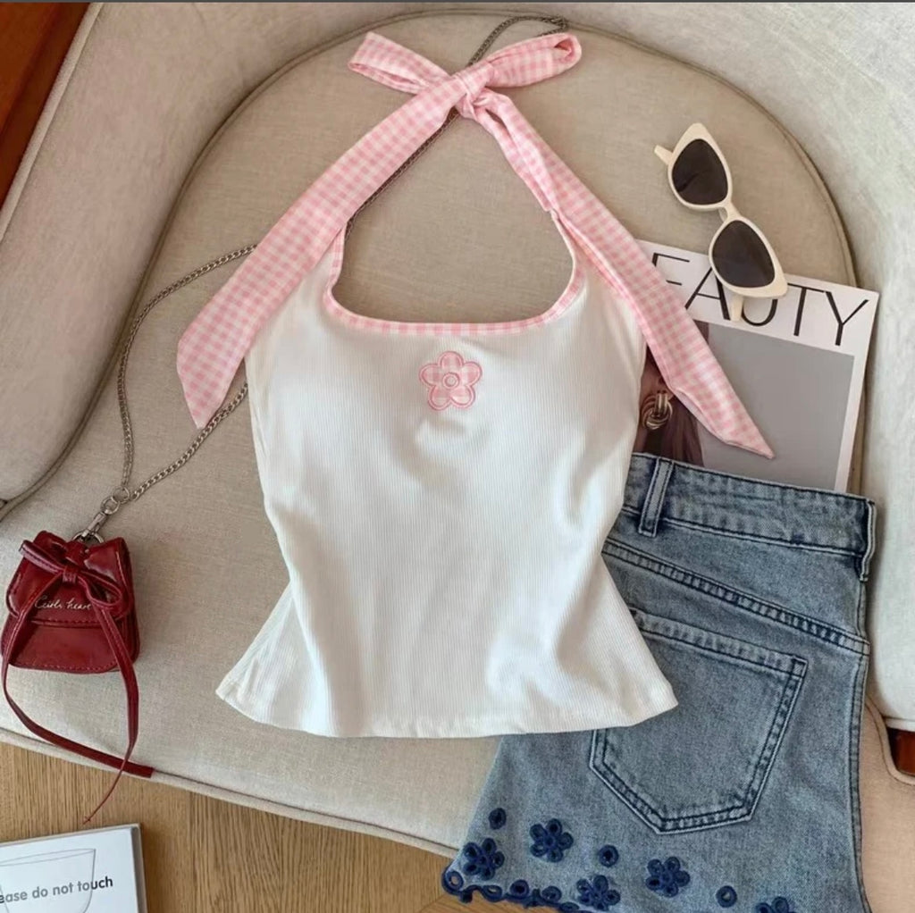 Y2K Floral Halter Crop Top for Women