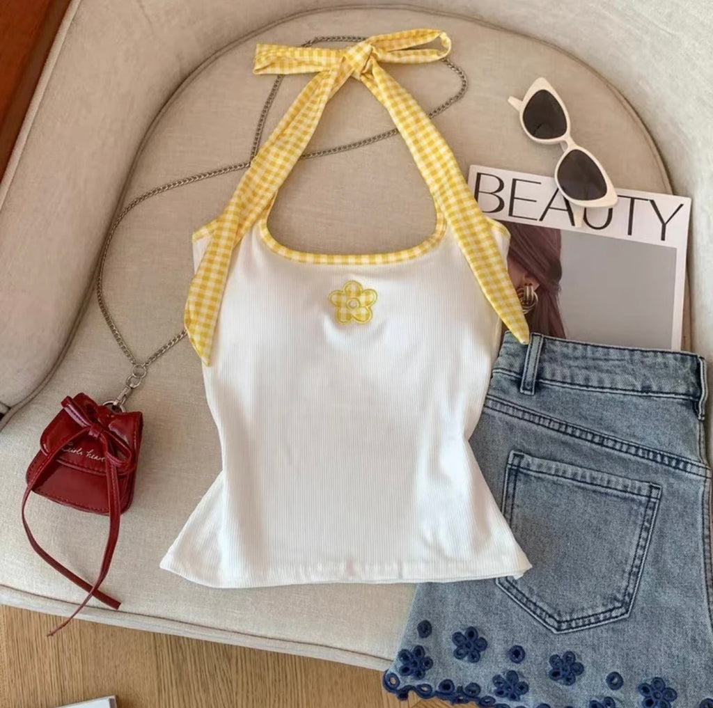 Y2K Floral Halter Crop Top for Women